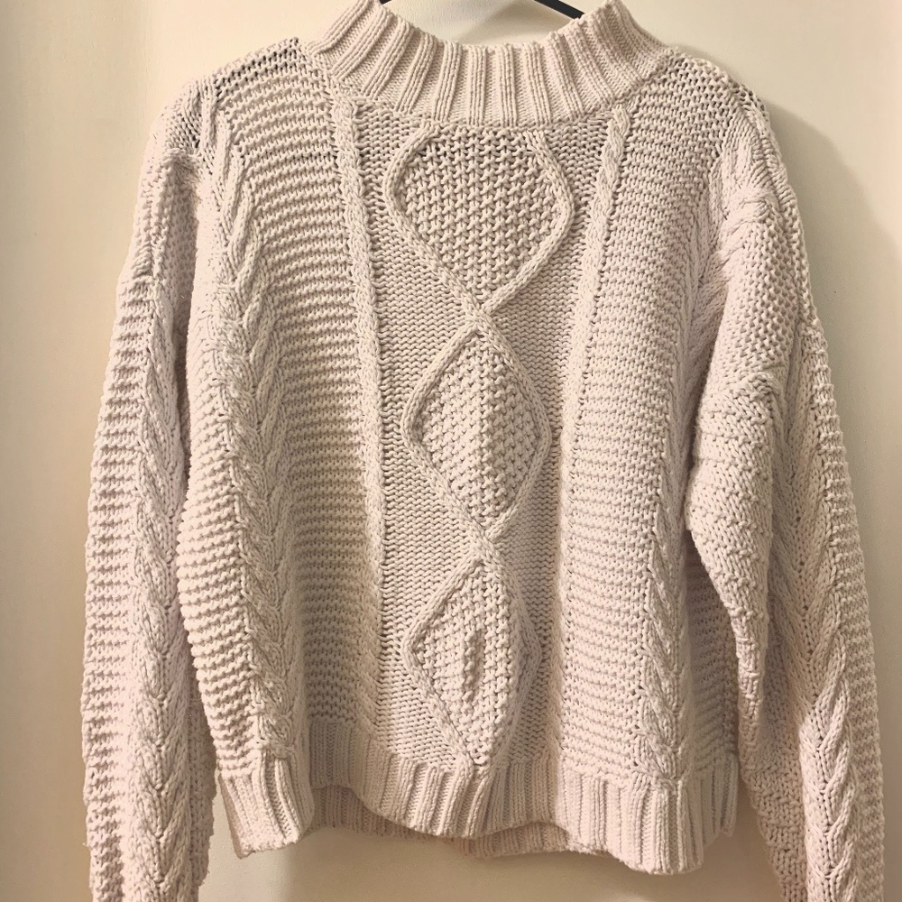 PacSun White Cable Mock Neck Sweater